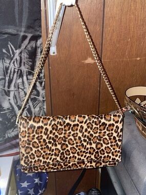 Ann Taylor Leopard Print Shoulder Bag with Gold Chain